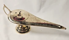 Vintage Brass Aladdin-Like Genie Lamp, Ornate Chirag Incense Burner Decor