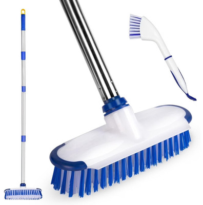 Floor Scrub Brush Stainless Steel Long Handle, Small Deep Cleaning Brush Set