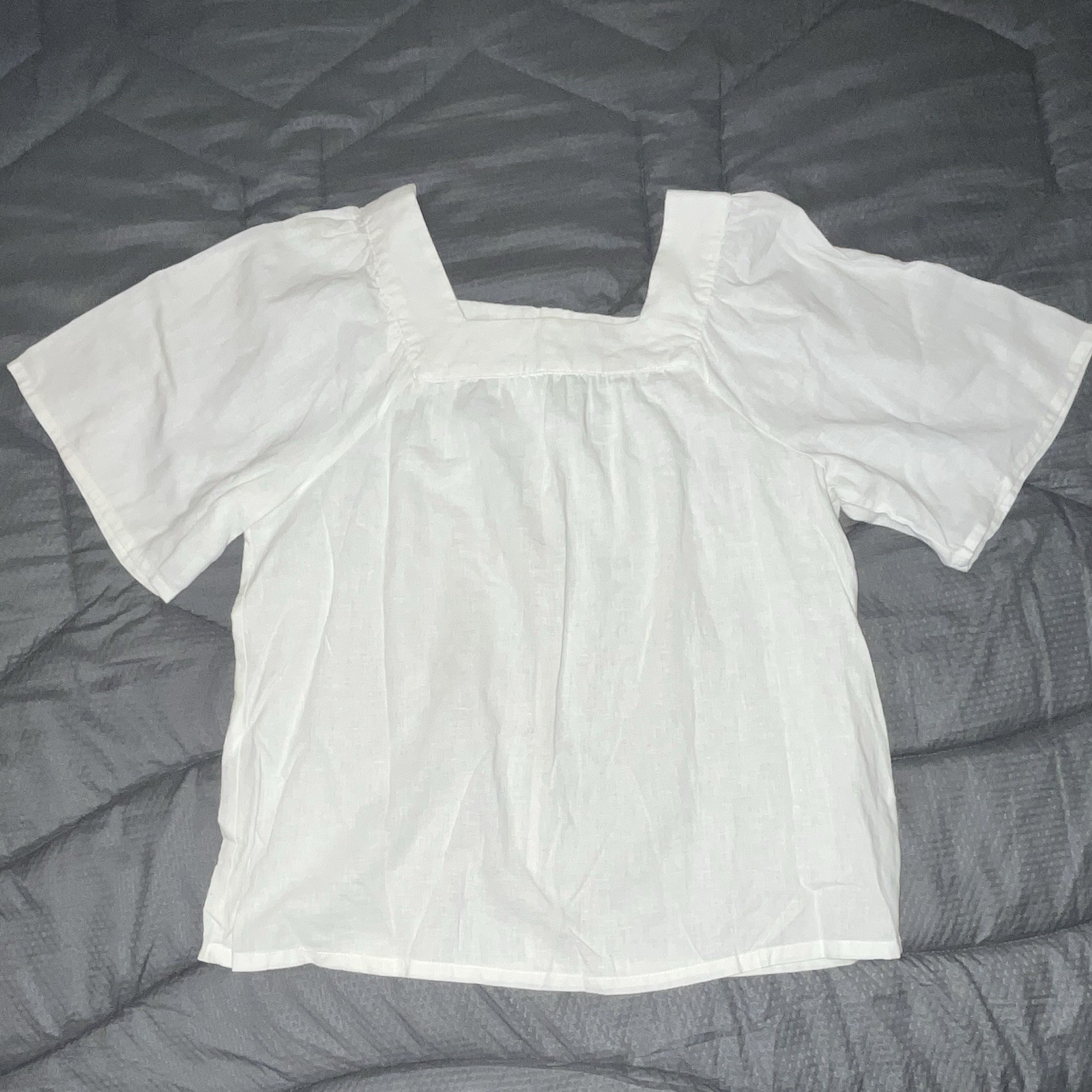 GAP White Woven Cotton Gathered Square Neck Short Sleeve Blouse Top M