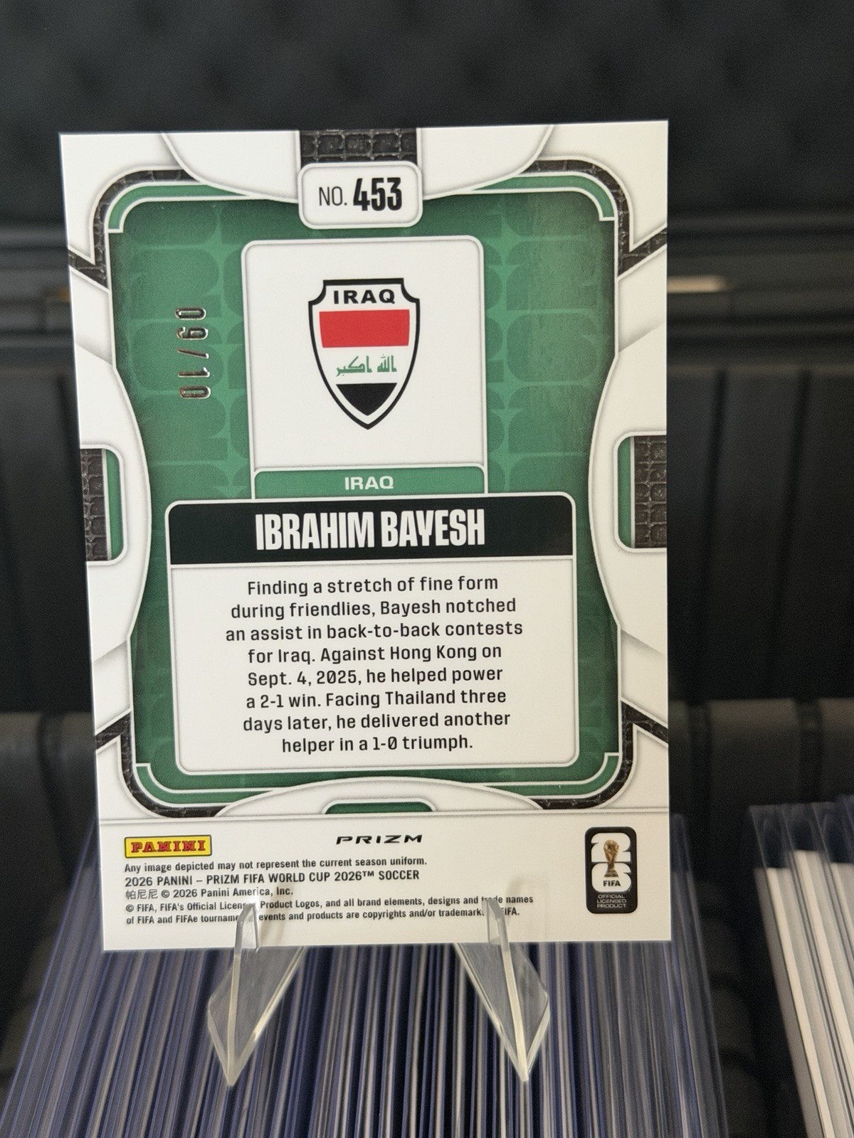 Ibrahim Bayesh 2026 Panini Prizm FIFA World Cup Gold Prizm RC Rookie 9/10 Iraq view 3
