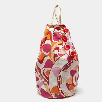 Emilio Pucci Rope Multicolor Printed Fabric Drawstring Backpack