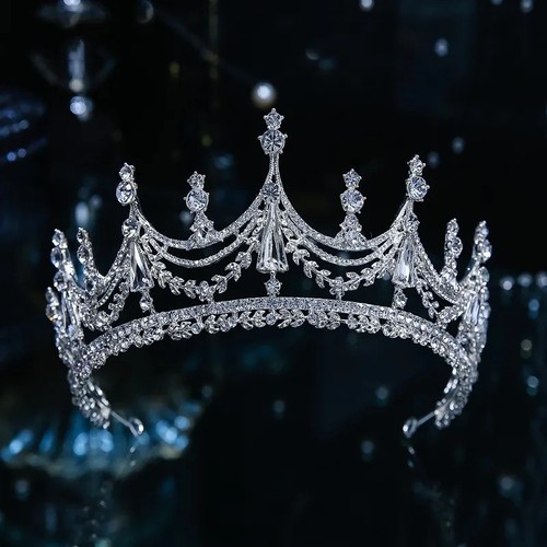 Luxus verschiedene silberfarbene Kristall Braut Diadem Krone Strass Festzug - Bild 28 von 48