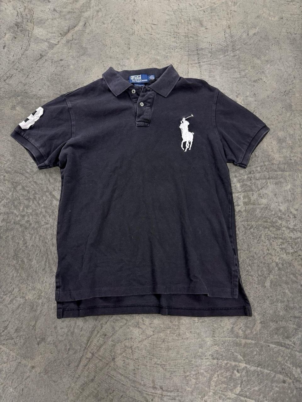 Polo Ralph Lauren Big Pony Polo Shirt Short Sleeve Black Cotton Large Faded VTG