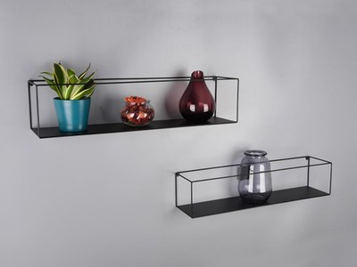 Wandregal Set schwarz - Industrial Metall Gitterregale für Wohnzimmer über Sofa