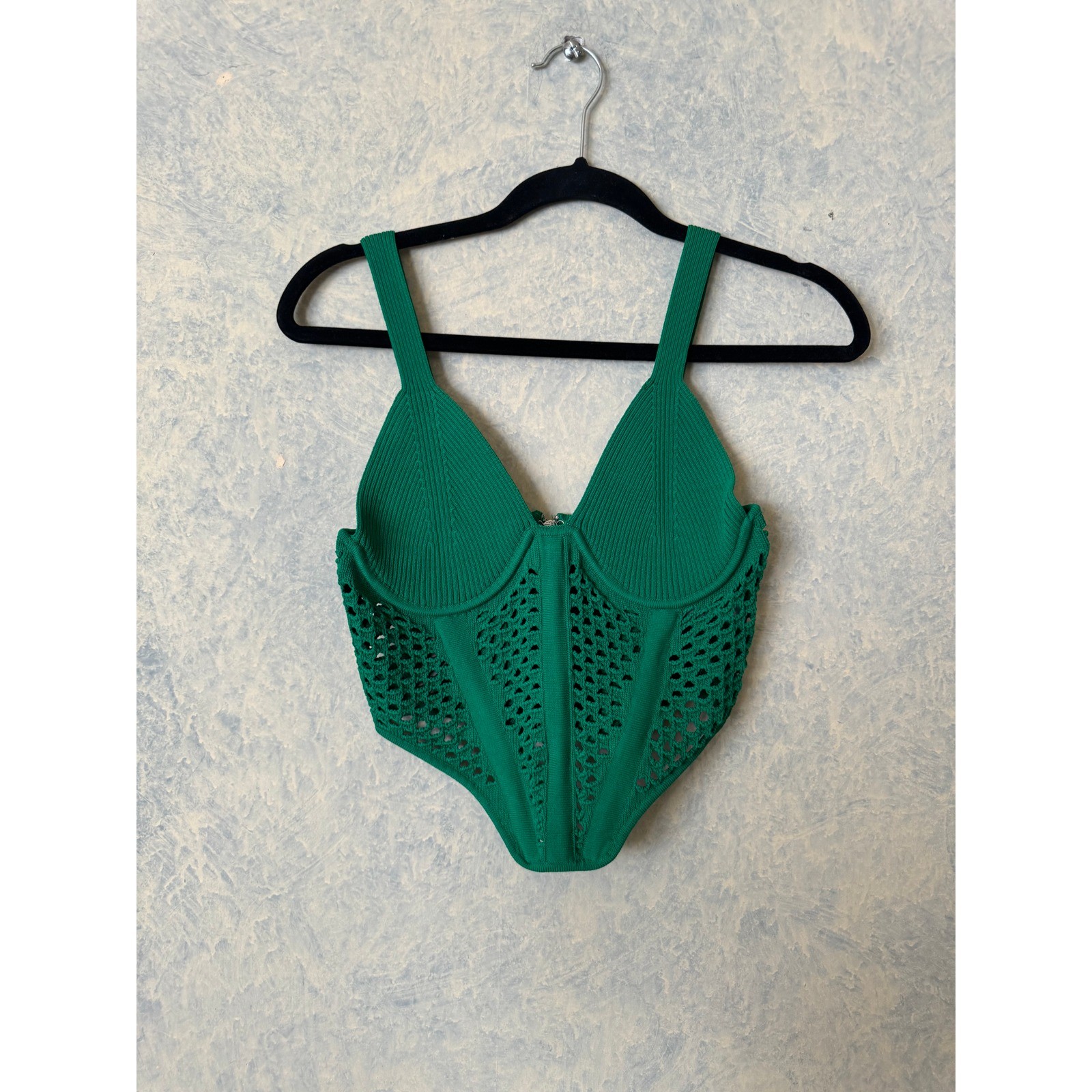 Maniere de Voir Women's Green Crochet Knit Corset Top Size 6 image 2