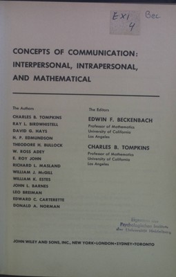 Concepts of Communication: Interpersonal, Intrapersonal, and Mathematical. Unive