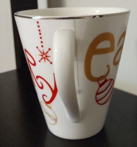 Lenox EAT DRINK & BE MERRY Platinum Trim Porcelain Holiday Christmas Mug - Picture 2 of 6