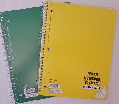 Graph Notebook, 80 Sheets, 4x4 Quad Ruled New, Set Of 2