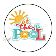 30 AT THE POOL ENVELOPE SEALS LABELS STICKERS 1.5" ROUND BIRTHDAY PARTY FAVORS