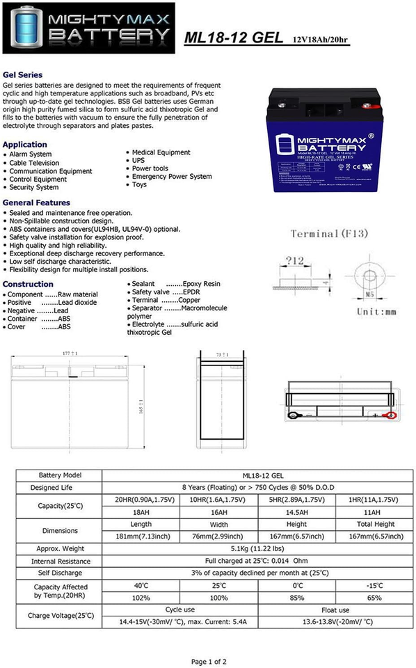 12V 18AH GEL Battery for Deliberate 6FM18 eBay