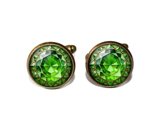 FAUX péridot gemme impression image fait main ronds carreaux de manchette bijoux pour hommes - Photo 5/7
