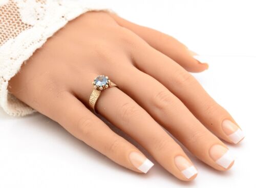 Vintage 9ct 9K Yellow Gold 1970's Retro Ring With Ice Blue Spinel (Lab-Created) - Picture 11 of 12