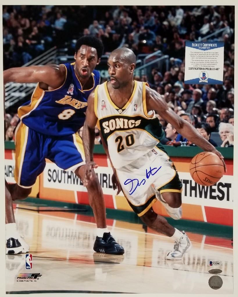 Gary Payton Autographed Signed Seattle Supersonics Supersonics 16x20 Photo vs Kobe ~ Beckett BAS COA 