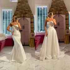 Mermaid Wedding Dresses Off Shoulder Sweep Train White Ivory Bridal Gowns