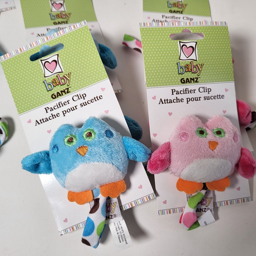 12 Pack Plush Owl Pacifiers Clips Wholesale Lot Assorted Colors Pink And Blue - Picture 2 of 14
