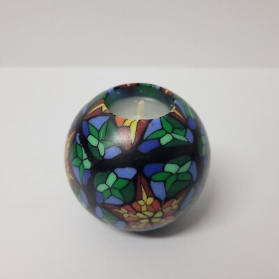 Lifelines Hand Sculpted Round Candle Mosaic Stars Pattern 3.5 Ball  Decorative 