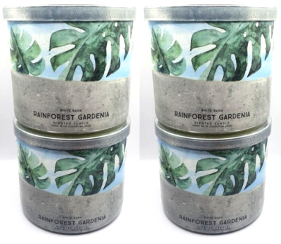 BATH AND BODY WORKS RAINFOREST GARDENIA 3-WICK SCENTED CANDLE 14.5 OZ (SET OF 4)