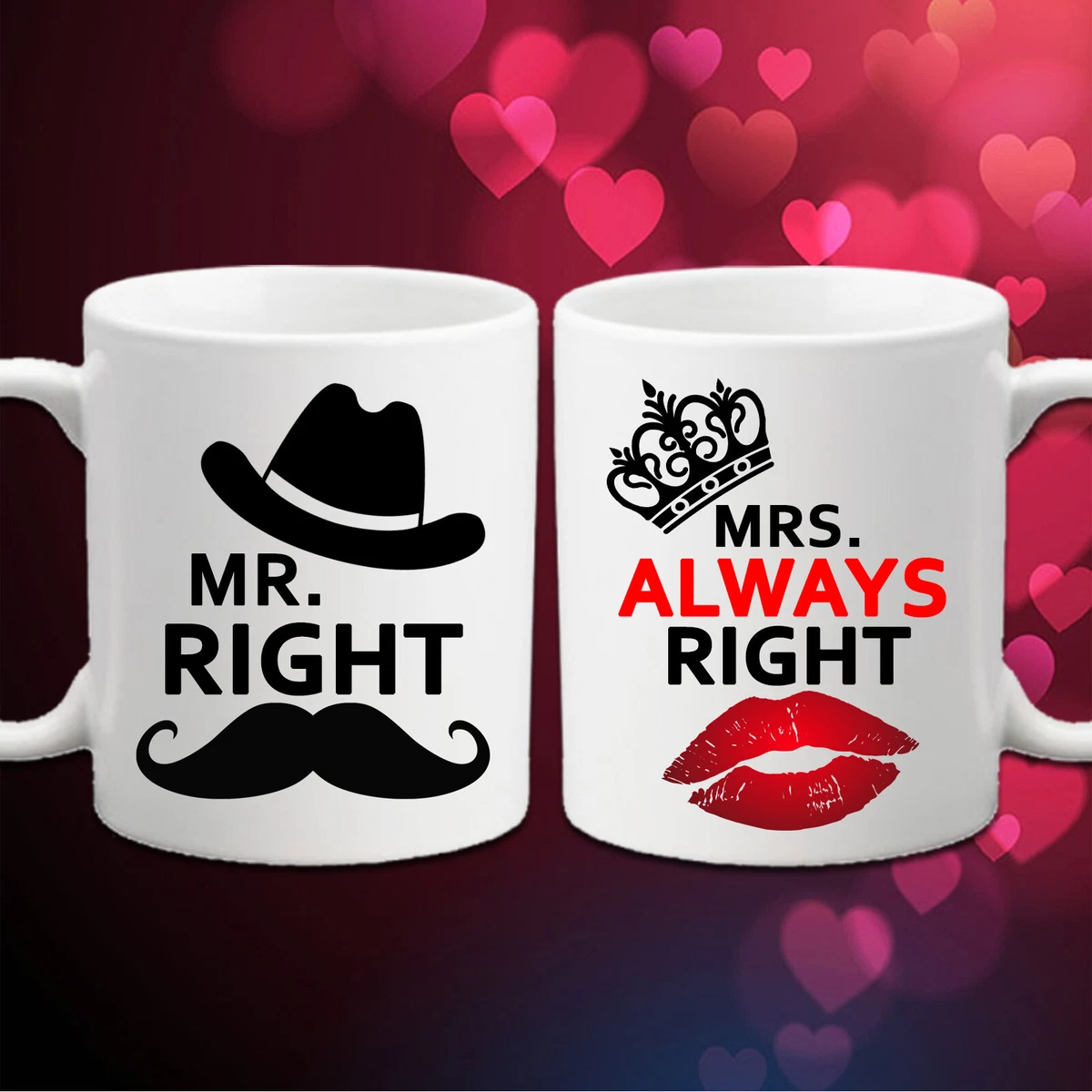 Mr Right Mrs Always Right Coffee Mugs Gift Set Valentine s Day Anniversary