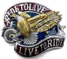 Eagle Live to Ride Ride to Live Enameled Belt Buckle New