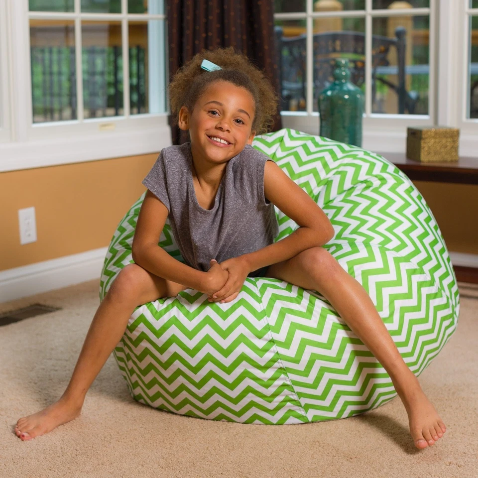 Silla Bolsa de Frijoles Posh Beanbags, Grande-38 pulgadas, Patrón Chevron Verde y Blanco Foto 4 de 4