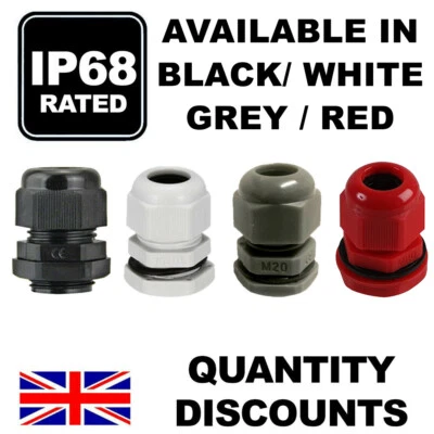 BLACK GREY WHITE WATERPROOF IP68 WATERPROOF COMPRESSION CABLE GLAND M12 M16 M20