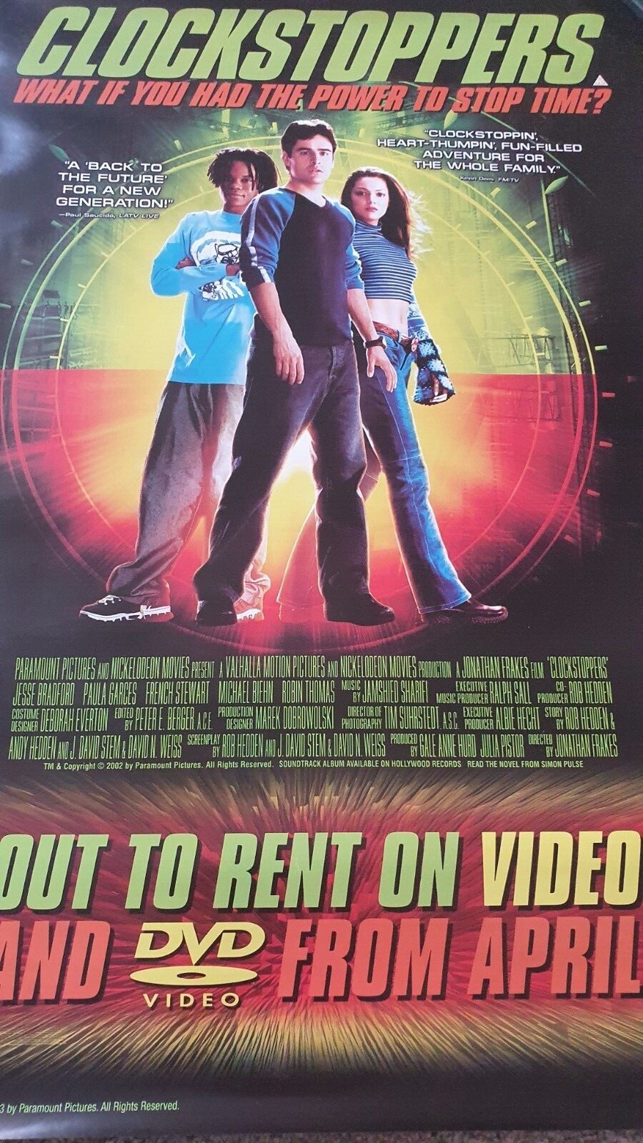 'Clockstoppers' Original Movie DVD/Video Rental Advertising Poster