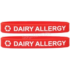 2 (two) DAIRY ALLERGY Wristbands - Red Medical Alert Silicone Bracelets