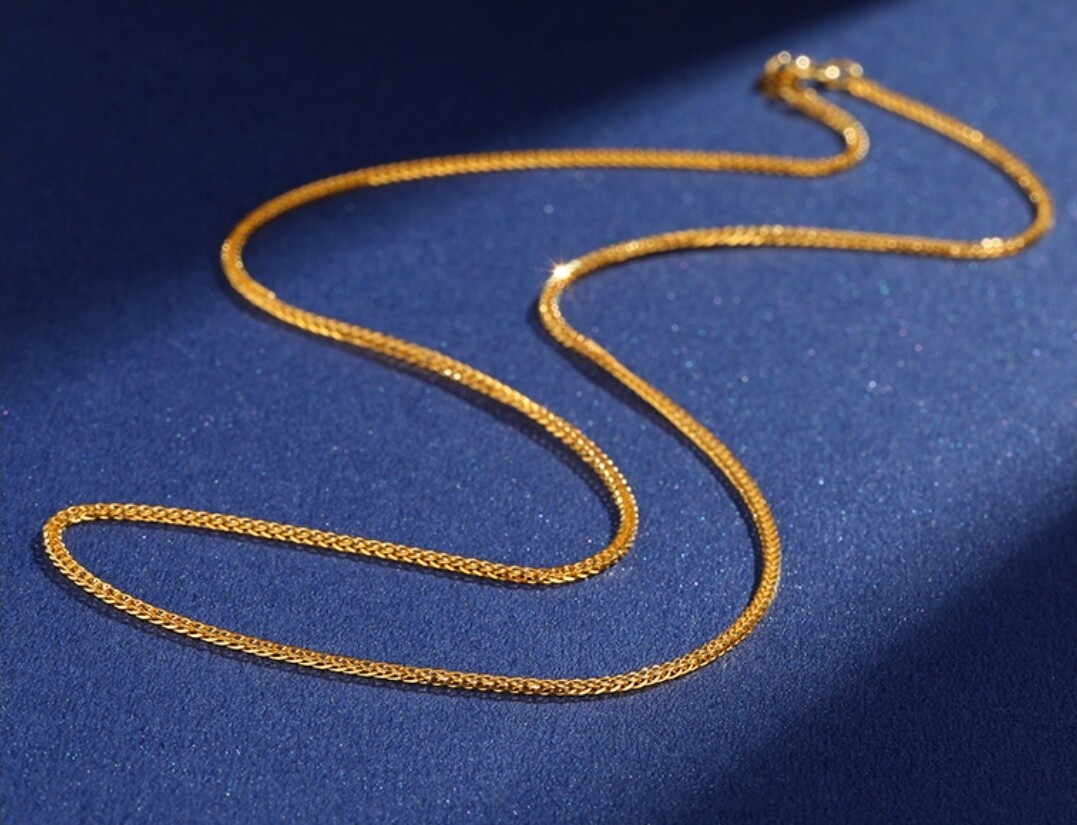 Pure Solid 18K Yellow Gold AU750 Wheat Foxtail Chain Link Necklace 16-25.6inch L