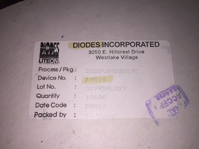 (500 PIECE LOT) 1N914, DIODES INC., 0.075A, 75V, SILICON, SIGNAL DIODE, DO-35 