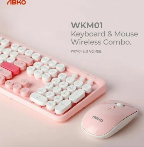 ABKO WKM01 Retro Wireless Keyboard & Mouse Combo Set [Pink] Korean English - Image 3 of 4
