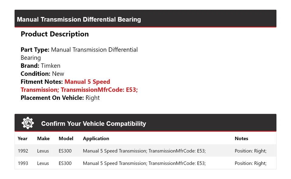 Cojinete diferencial derecho Timken para Lexus ES300 1992-1993 transmisión manual Foto 2 de 3