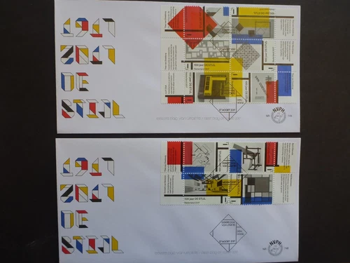 Netherlands 2017 MAGAZINES- 100th ANNIV OF DE STIJL SET 10 STAMPS ON 2 FDC's