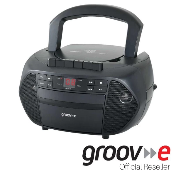 GROOV-E TRADITIONAL BOOMBOX CD CASSETTE PLAYER WITH FM RADIO - BLACK - GVPS833
