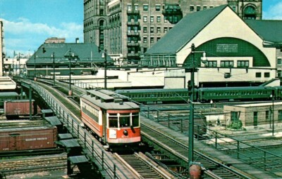 Lost Railroads Of Chicago IL-Illinois Central Big Pullman Trolley  Postcard