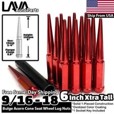 20x 6" Red 9/16-18 Spike Lug Nut +Key Fit Dodge Dakota Durango Ram1500 Raider