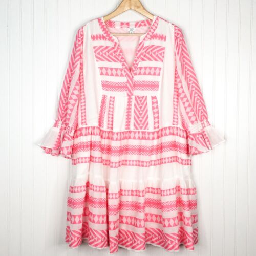 Crown & Ivy Women's Large Bell Sleeve Pink Striped Dress XL