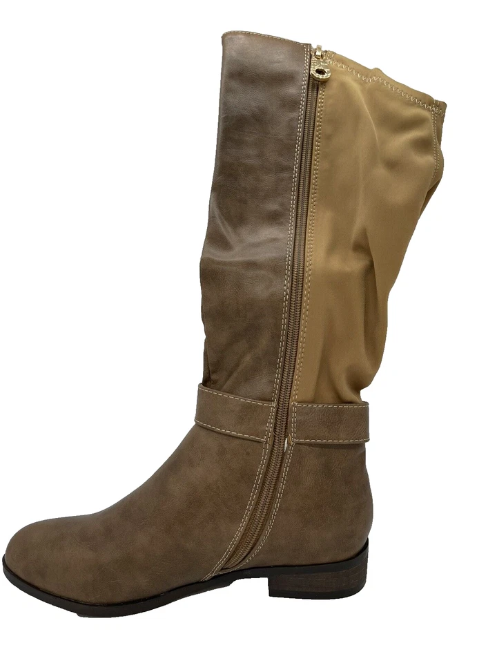 Women Liliana Ultimo1 Taupe Leatherette Mid-Calf Buckle Stretch Riding Boot SZ 7 - Image 2 of 2