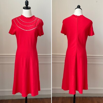 Eliza J Red Cap Sleeve Stretchy Knit Fit & Flare Dress Valentines Day M |  eBay