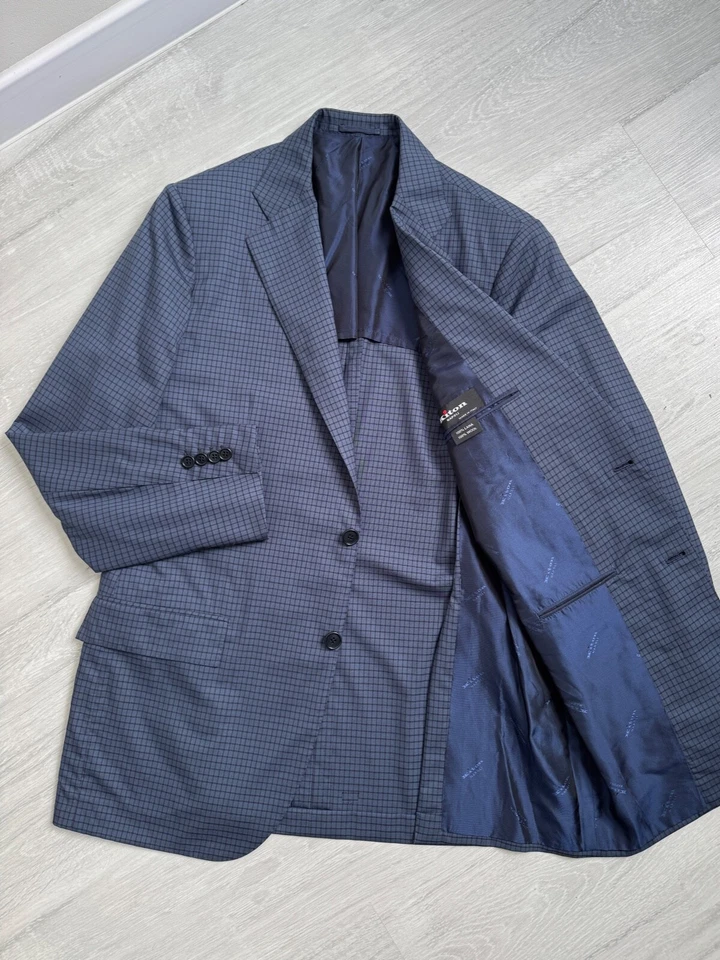 Men's KITON Napoli Wool Check Sport Coat Jacket Blazer Blue Size 48 US38 - Image 3 of 4