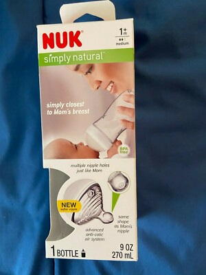 NUK Simply Natural 1 Bottle 9oz 1+ Month Medium Flow  *NEW* oo1