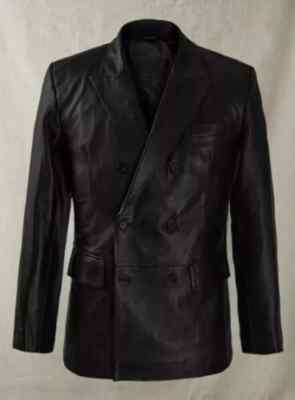 DOUBLE BREASTED Men's Black Leather Blazer Real Lambskin Causal Slim Fit Blazer
