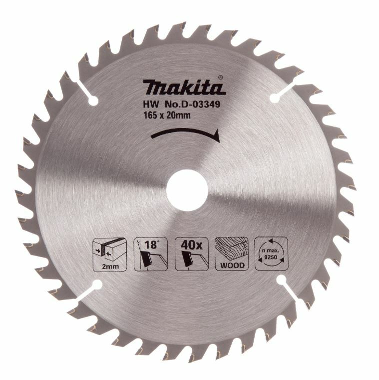Makita 165mm 40 Tooth Circular Saw Blade 20mm Bore Fine Cut Wood D-03349
