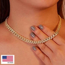 8MM Iced CZ Out Cuban Link Chain Hip Hop Gold Plated CZ Cuban Necklace/Choker