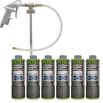 Petec 6x Steinschlag- & Unterbodenschutz Kautschuk überlackierbar Grau 1L + U...