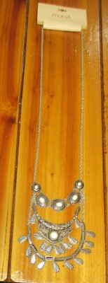 new $35 MACYS 31'' long chunky charm Necklace white silver tone metal multi chain