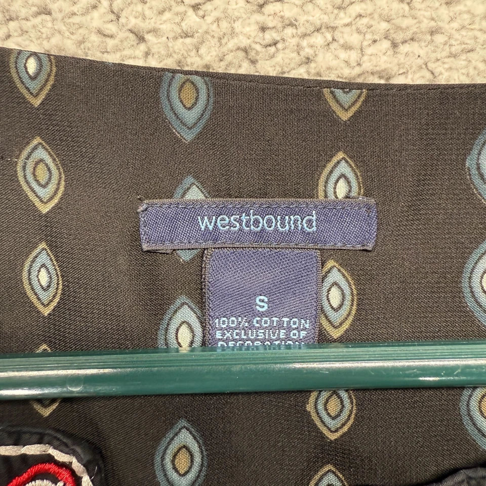 Top Westbound Mujer Negro Rojo Paisley Fluido Manga Larga Algodón Túnica Talla S Foto 2 de 4