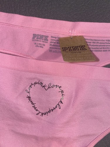 New Victoria Secret PINK Panties Thong XL Silver Heart Logo LOVEPINK Seamless - Picture 6 of 7
