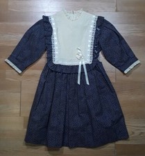 Vintage Jayne Copeland Girls 8 Dress Blue Floral Lace Collar Cottagecore