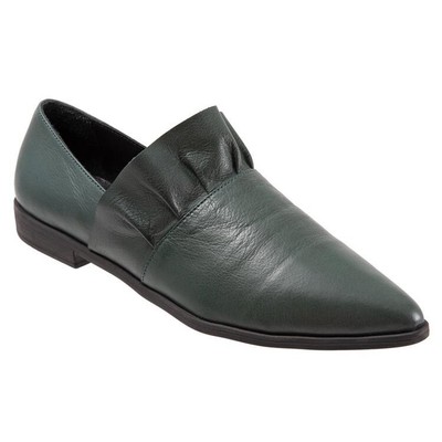 Women's Hunter Green Leather Upper Pointed Toe Slip-Ons