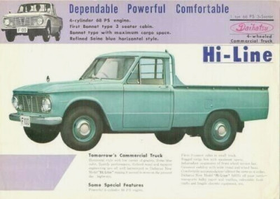 Daihatsu Hi-Line 1500 Pick-Up Ende 60er Jahre Export Einzelblatt Prospekt in Englisch